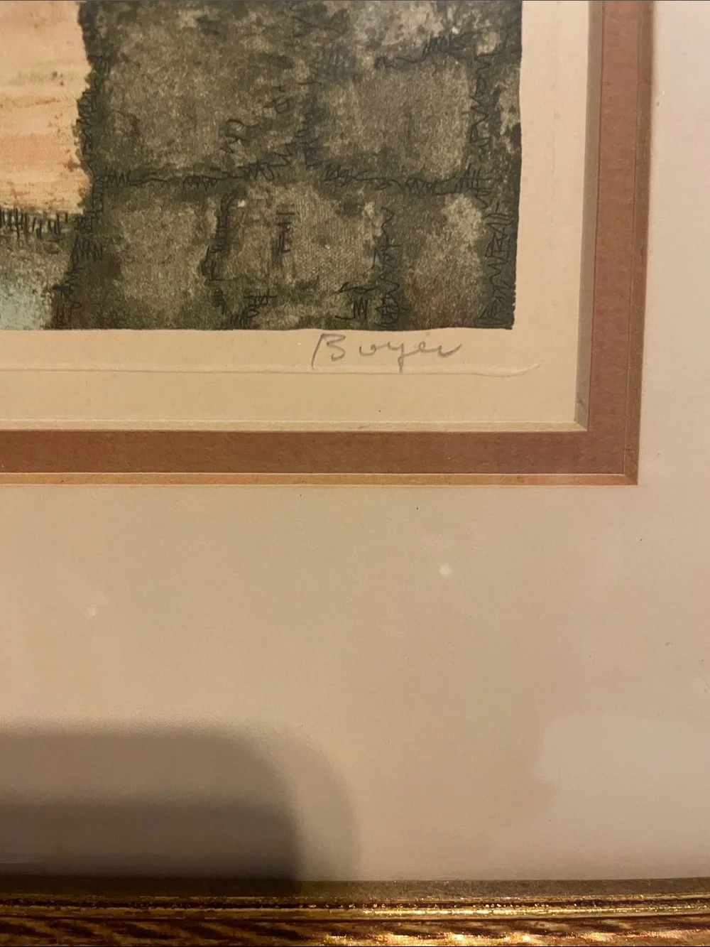 Gold Framed Scenic Etching by C Boyer In the Valley